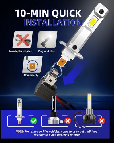 Image of AUTOONE H1 LED Light Bulb, 400% Super Brighter 1:1 Halogen Size, 6500K White Fog Bulbs, Plug and Play, Pack of 2