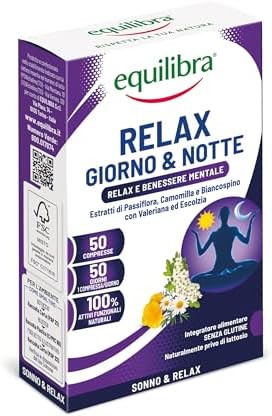 Equilibra Integratori Alimentari, Relax Giorno E Notte, Integratore A Base Di Estratti Vegetali Per Contribuire Al Rilassamento, Con Passiflora, Camomilla E Valeriana, 50 Compresse