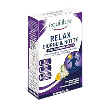 Equilibra Integratori Alimentari, Relax Giorno E Notte, Integratore A Base Di Estratti Vegetali Per Contribuire Al Rilassamento, Con Passiflora, Camomilla E Valeriana, 50 Compresse