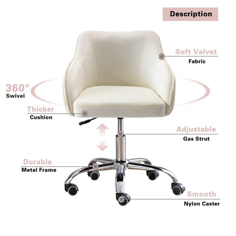 Image of Velvet Office Chair for Home & Office | 360 Swivel Ergonomic Study Armchair | 1-Seater Revolving Computer Desk Chair | Sofa Chair for Adults & Students | White 17 inch Inche Height
