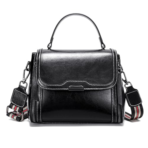 Image of imeetu Oil Wax Leather Handbags for Women, Crossbody Bag Removable Shoulder Strap (Black)