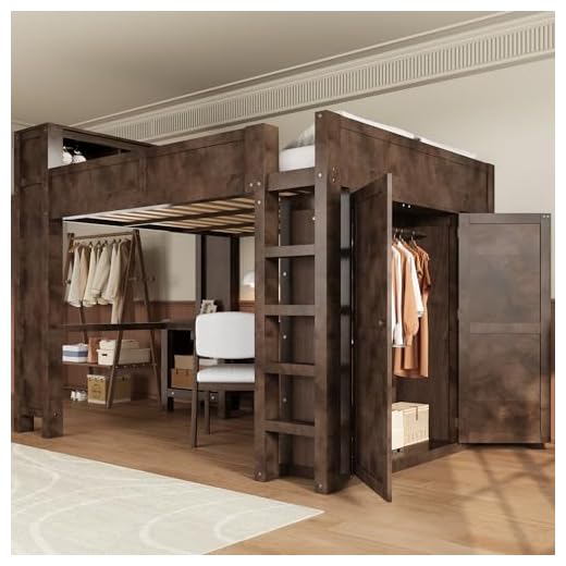 CKLMMC Wooden Queen Loft Bed with Desk