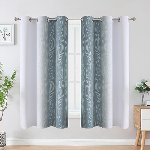 Estelar Textiler Stone Blue and Greyish White Blackout Curtains & Drapes for Bedroom, Thermal Insulated Ombre Blackout Drapes, Room Darkening Energy Saving Curtains for Living Room, 42Wx63L, 2 Panels
