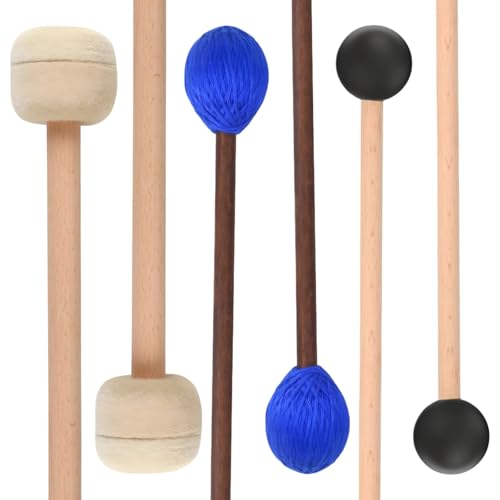 Generic 6 Mallets Set For Percussion, Wooden Handled With Rubber And Wool Tips, Perfect For Timpani, Marimba, And Xylophone