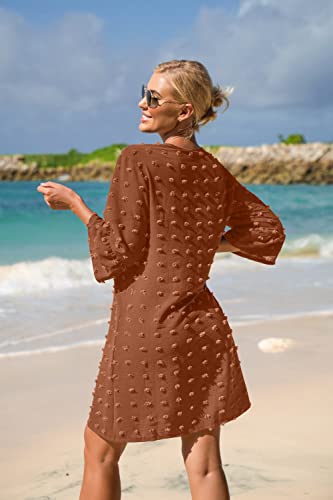 ELESOL Saída de praia feminina com botões e camisa casual para o verão, Botão _ Laranja, M