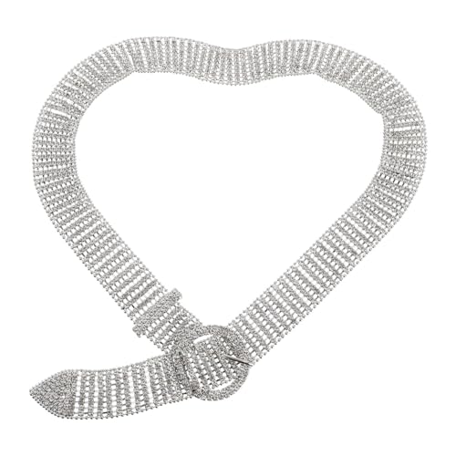 ifundom Elegant Female Rhinestone Waist Belt Alloy Round Buckle with Eight-row Sparkling Crystals Lengthening Fashion Waistband for Female Dresses White Glamorous Cinch Accessory