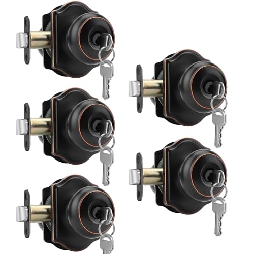 Haidms Oil Rubbed Brozne Entry Door Knob, Door Lock with Keys Alike, 5 Pack
