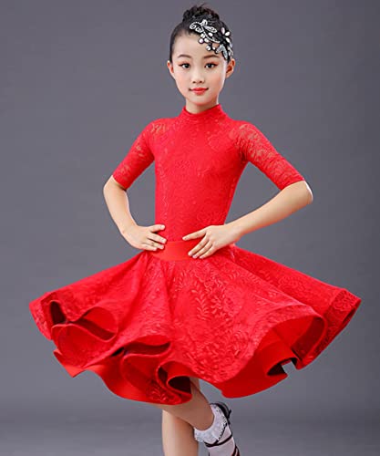 CRETUAO Vestido feminino de dança latina manga longa renda para competição de salão fantasia de danç