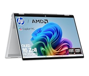 HP OmniBook X Flip 2in1 Next Gen AI Laptop | AMD Ryzen AI 5 340 (6C) | dedizierte NPU für KI | 50 NPU Tops | Copilot+ PC | 16" WUXGA 1920x1200 Touchscreen | 16GB | 512GB SSD | Win11 | QWERTZ | Silber