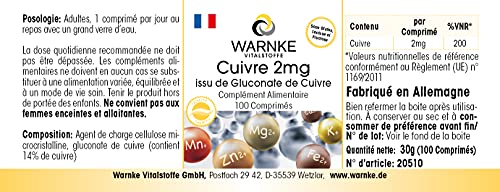Kupfer 2mg aus Kupfergluconat - 100 Tabletten - vegan | Warnke Vitalstoffe - Deutsche Apothekenqualität