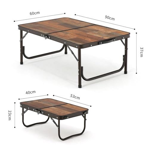 Table de Camping Table Pliante pliable avec plateau MDF réglable en hauteur, modèle rétro - 4