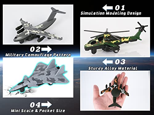 Crelloci 4PCS Army Airplane Toys Set-Diecast Aircraft Plane Model Kit Military Fighter Jet Playset Helicopter Camouflage Pull Back Aircraft Kids Play Vehicle for 3+Year Old Boys Girls - Thumbnail 3