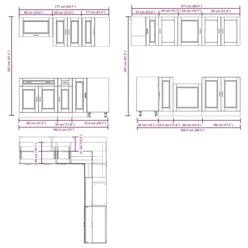 vidaXL 11-Piece Kitchen Cabinet Set - Porto White - Engineered Wood/Glass - Modern - Ample Storage - Adjustable Feet - Image 3