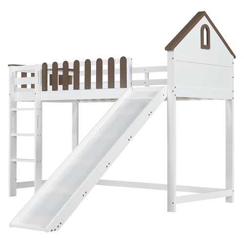 Cama juvenil con tejado y ventana blanca para cuarto de juegos 6