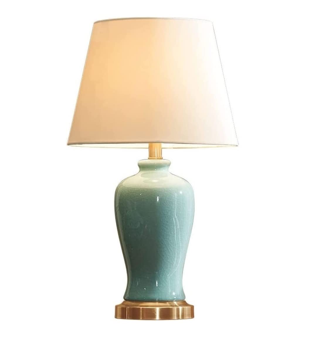 Lampada da Comodino/Scrivania Tradizionale in Ceramica Effetto Craquelé con Paralume Bianco, Dimmerabile, Dimensioni 38 * 68 Cm./Interruttore a Pulsante/33 * 60 cm