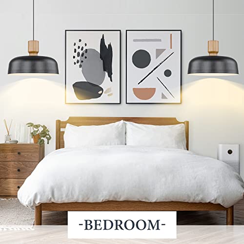 Image of Darkaway Large Industrial Pendant Light Fixtures with Hammered Metal Shade, 2Pack Black 18.1inch Oversized Pendant Lighting for Kitchen Island Hanging Lamp Adjustable Height