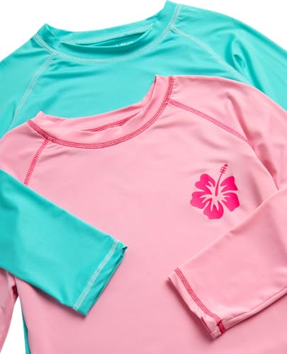 Image of Real Love Toddler Girls Rash Guard - 2 Pack Quick Dry Sun Protection Girls Swim Shirt Long Sleeve Rash Guard Kids (2T-16)