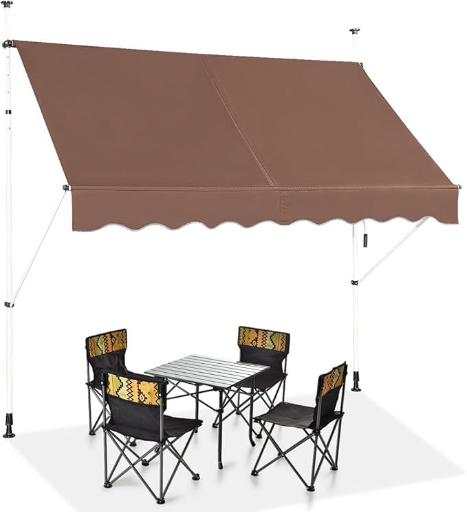 GYMAX Tenda da Sole a Bracci Regolabile in Altezza, Tenda da Sole con Manovella per Balcone, Tenda Impermeabile e Resistente al Sole, Altezza Regolabile da 2M a 3M, per Finestra (Marrone, 200 CM)