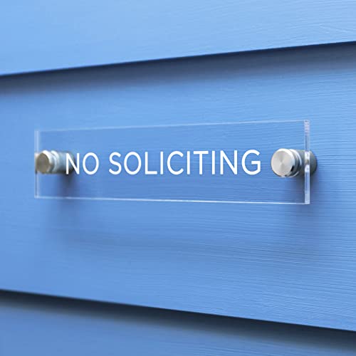 Panneau acrylique No Soliciting transparent avec texte blanc 17,8x3,8 cm