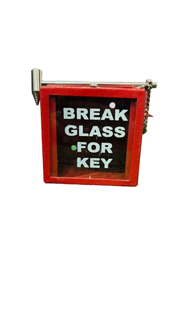 Square Shape Break Glass for Key Emergency Box, Red, Wall Mounted, with Hammer and Chain
