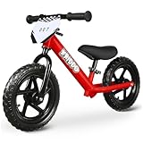 KRIDDO 幼児用 ペダルなし 自転車 24ヶ月〜5歳向け 12インチ キックバイク バランス 高い安定性 カスタマイズプレート付き（ステッカー3セット付属）2〜3歳 男の子・女の子用 ギフトバイク レッド