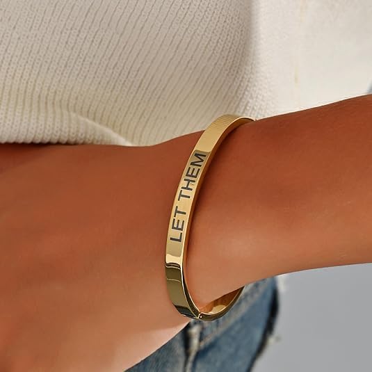 LIU JUN Dont Let The Hard Days Win Motivational Bangle, 18k Gold Plated Stainless Steel Oval Engraved Inspirational Message Faith Cuff Bracelet Personalized Fashion Jewelry Gift - Image 2