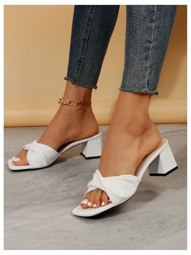 SHENHE Women's Square Open Toe Heeled Sandals Chunky Block Twisted Slip on Dressy Heel Mules2