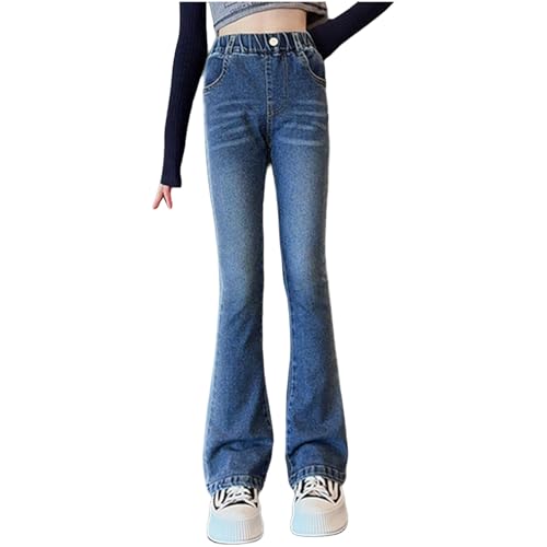 Loyan Flared Jeans for Girls Elastic Waist Denim Pants Ruffle Bell Bottoms Casual Leggings