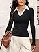 Prettywear Womens Long Sleeve Polo Shirts Business Casual Work Top Blouse Fitted Collared V Neck 2026 Spring Fashion Clothing