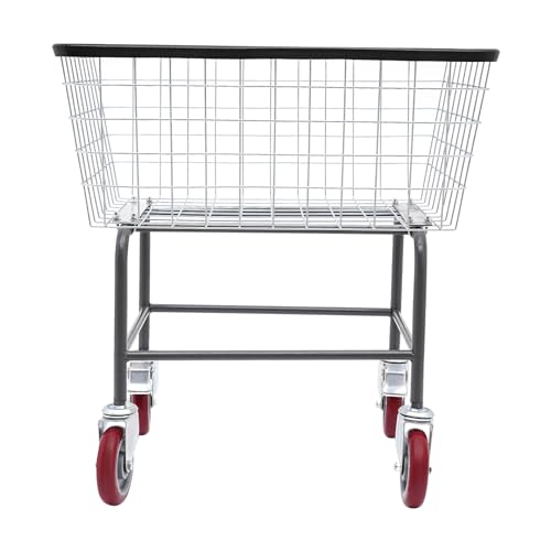 Metal Luandry Cart, Steel Wire Laundry Cart with Wheels, Load Capacity 110lbs Commercial Laundry Basket Cart for Transporting Clothes Towels Food Tools(20 * 26 * 15.7In)