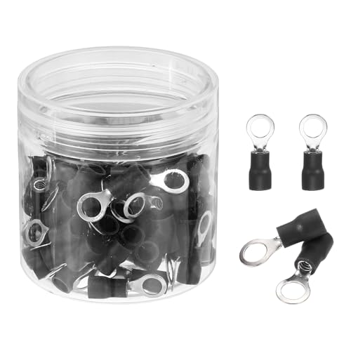 MECCANIXITY 100Pcs Insulated Ring Terminal RVS2-5 Battery Lugs 16-14AWG Electrical Crimp Terminals Eyelet Wire Connectors for Industrial, Electrical Wiring, Black