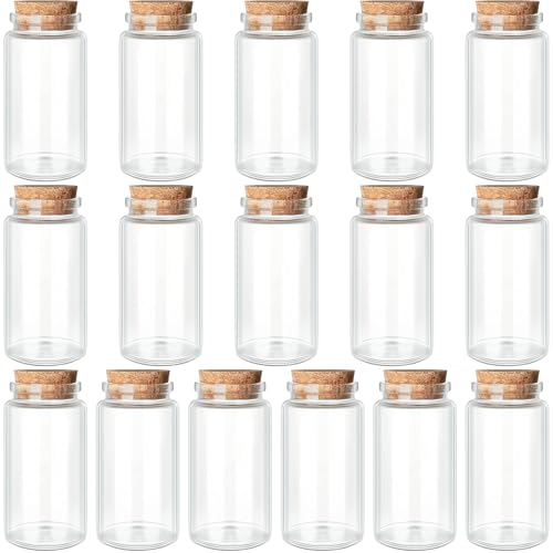16 Pcs 100 ml / 3.4 oz Glass Bottles with Cork, Decorative Glass Jars