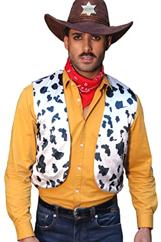 Karlywindow Mens Cow Print Vest Open Front Festival Vintage Hippie Halloween Costumes Outfit Vests White
