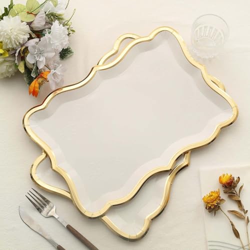Efavormart 10 Pack | Elegant White/Gold Rim Disposable Serving Trays,