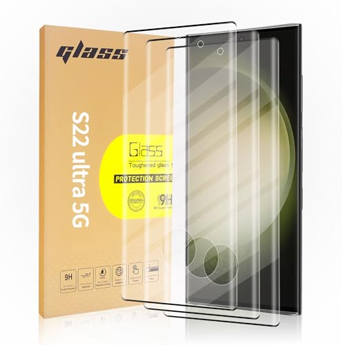 QoeCycth 3 Pack Curved Tempered Glass Screen Protector for Samsung Galaxy S22 Ultra 5G HD Clear Scratch Resistant Fingerprint ID Friendly 6.8-inch 3 Pieces