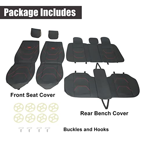 Frperce 5-Seats Universal Car Seat Covers Black&Red Line,Deluxe Pu Leather Seat Cover Cushion Full Set Fit For Auto Truck Van Suv,Uv-Resistant Car Seat Protector Headset #TOP1