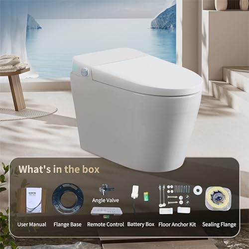 Inodoro inteligente sin tanque de una pieza, inodoro eléctrico con bidé integrado, asiento calefactado, agua tibia y secador, sensor de pie/autodescarga sin contacto, temperatura ajustable, control remoto, autolimpiable miniatura 6