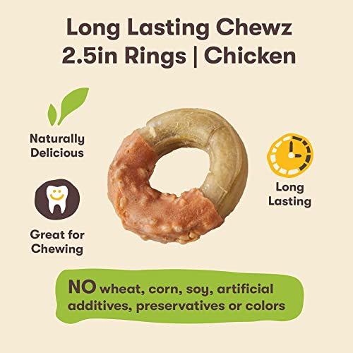 Pet 'N Shape Long Lasting Chicken Chewz - Chicken Wrapped Rawhide - All Natural Dog Treats, 2 Ring, 2.5-Inch Long (60102) #TOP3