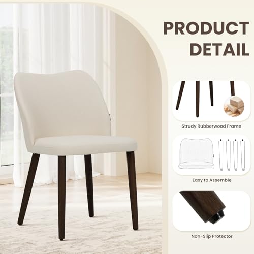 Image of Wooden Dining Chairs Set of 4, Upholstered Kitchen Dining Room Chair, Modern Fabric Farmhouse Dinner Chair for Restaurant & Cafe, Beige