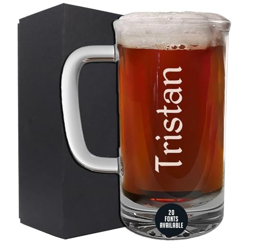 Personalized Fathers Day Etched 16oz Glass Beer Mug - Customized Dad Beer Gifts for Him, Vertical Name Engraved Drinking Glass Birthday Gift, Custom Father Beer Lover Gift Man