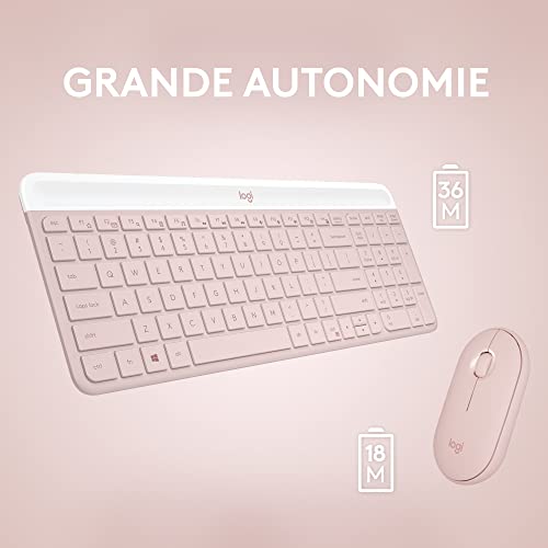 Ensemble clavier souris rose Logitech MK470 sans fil AZERTY compact