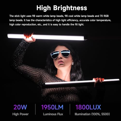 Miniatura 3 de Viltrox K60 Paquete De 2 Luces Rgb, Tubo De Luz De Fotografía Grande De 22,8 , Batería Recargable De 32wh, Varita De Luz Rgb De 20w, 1950 Lm, Con Cri 95 Colores De 360 , Pantalla Lcd De 2500k-8500k