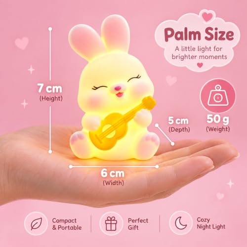 Image of Cute Bunny Night Light Lamp Battery Operated Table and Desk Decorations Gift Pandas (Guitar Bunny)