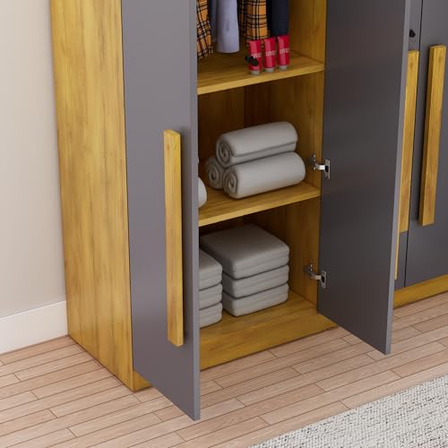 Image of Bniture 5 Door Wardrobe for Bedroom with Lockable Door & Hanging Space | Almirah for Clothes with Elevated Bottom Base | Wardrobe for Storage | 3 Years Warranty (Giant Wood & Slate Grey, 5 Door)