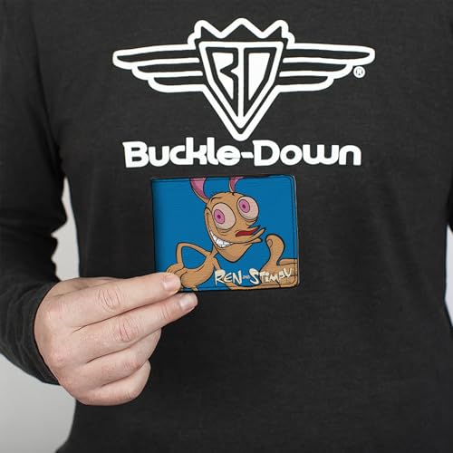Buckle-Down Men's Nickelodeon Wallet, Bifold, Show Ren and Stimpy Behind Pose Blue, Vegan Leather, 4.0" x 3.5"3