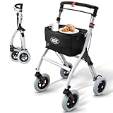 VOCIC Z32 Rollator Schmal für Wohnung,Indoor Rollator Faltbar und Leicht,Stabiler Wohnungsrollator mit Spuer Leiser Anti-Rutsch Reifen,Rollatoren für Senioren Klappbar Tablett,Weiß|5 Jahre Support