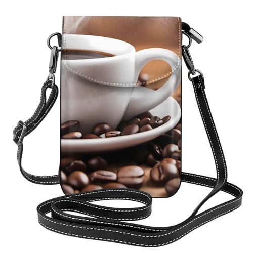 Téléphone portable pour femme avec cordon amovible et étui en cuir à motif café gourmand