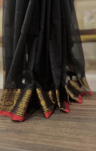 Image of Women's Mul Cotton Saree with Tassels | Soft Mulmul Saree | Woven Stripes & Zari Line | 5.5 Metres - Without Blouse