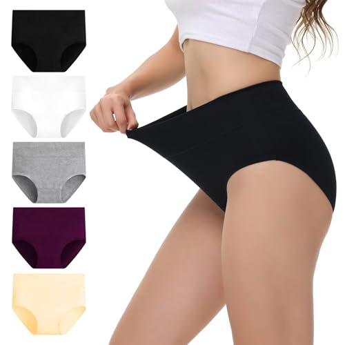 NUOZA Mutande Donna Cotone Vita Alta Intimo Culotte Donna Mutandine Elastico Traspirante Underwear Post Parto Pancia Piatta Briefs Nero Bianco Grigio Beige Viola S