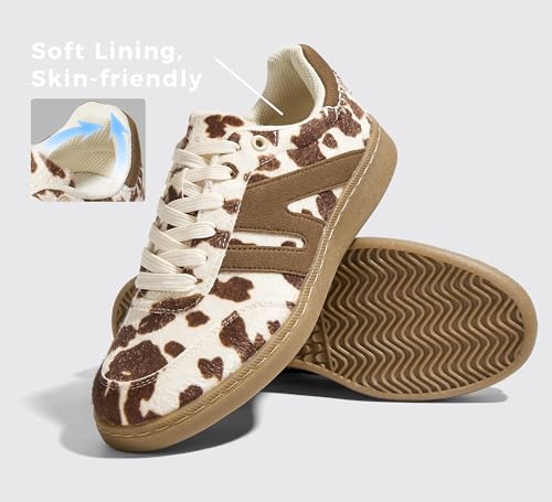 Image of LUCKY STEP Women Classic Retro Gum Sole Fashion Sneakers Casual Tennis Skate Shoe Genuine Leather Walking Footwear Anti Slip Trainers